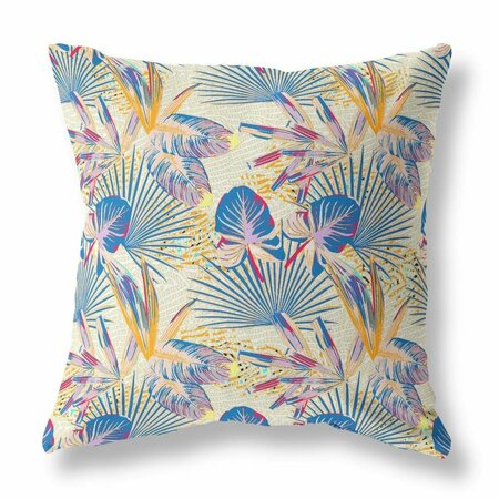 PALACEDESIGNS 16 in. Tropical Indoor & Outdoor Throw Pillow Blue & Cream PA3093852